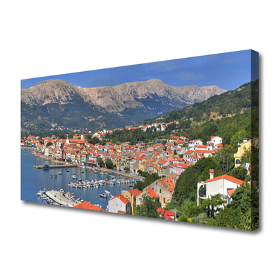 Canvas print City mountain sea landscape multi