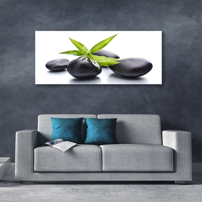 Canvas print Stones leaves art black green