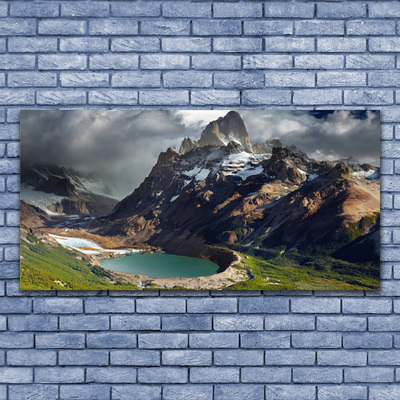 Canvas print Mountain bay landscape brown green grey