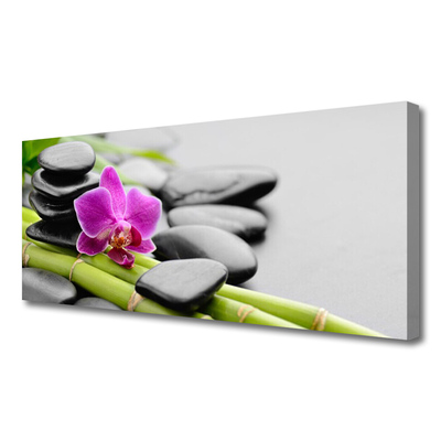 Canvas Wall art Bamboo tube flower stones art green pink black