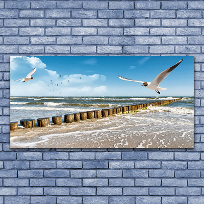 Canvas Wall art Seagulls sea landscape grey blue white