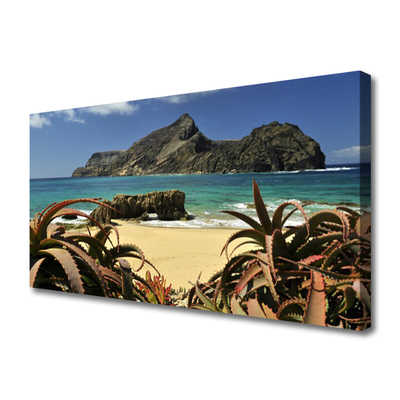 Canvas Wall art Beach sea rocks landscape brown blue grey