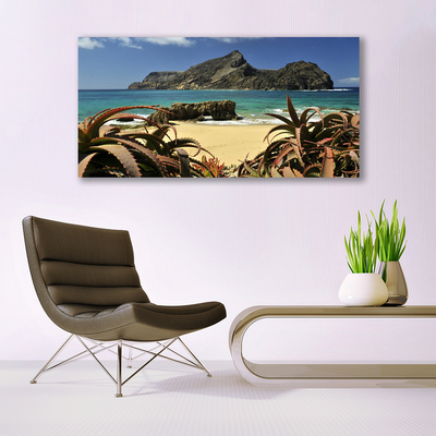 Canvas Wall art Beach sea rocks landscape brown blue grey