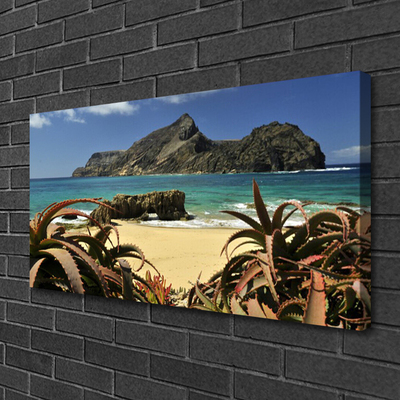 Canvas Wall art Beach sea rocks landscape brown blue grey