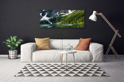 Canvas Wall art Lake forest mountains landscape grey white green