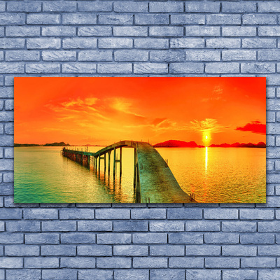Canvas Wall art Bridge sea architecture grey blue orange yellow