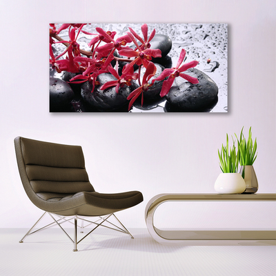 Canvas Wall art Flower stones art black red