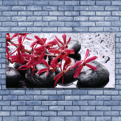 Canvas Wall art Flower stones art black red