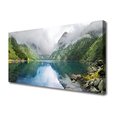 Canvas Wall art Mountain lake landscape blue green grey