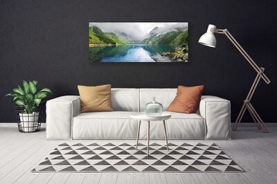 Canvas Wall art Mountain lake landscape blue green grey