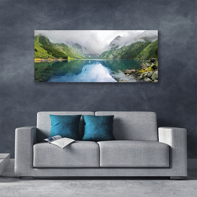 Canvas Wall art Mountain lake landscape blue green grey