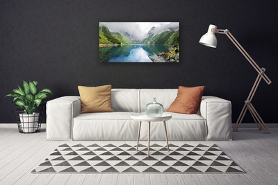 Canvas Wall art Mountain lake landscape blue green grey