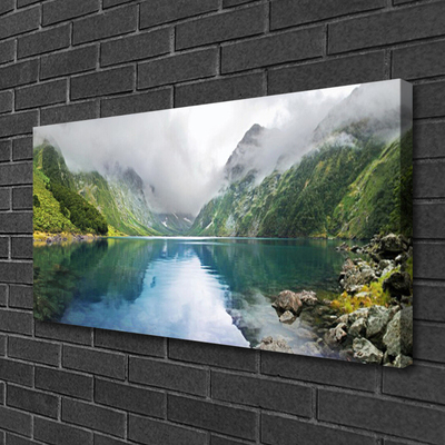 Canvas Wall art Mountain lake landscape blue green grey