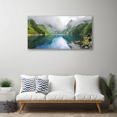 Canvas Wall art Mountain lake landscape blue green grey