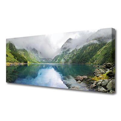 Canvas Wall art Mountain lake landscape blue green grey