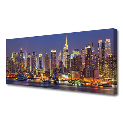Canvas Wall art City houses purple yellow brown