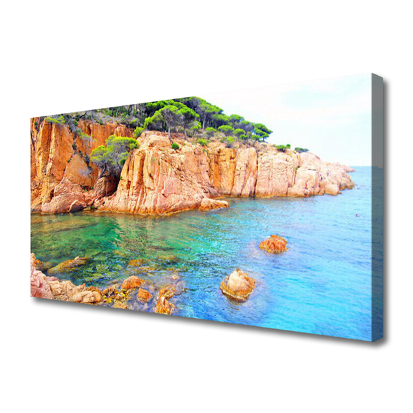 Canvas Wall art Rocky sea landscape blue yellow grey green