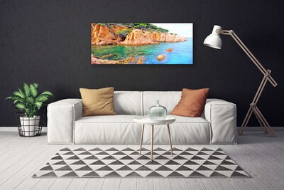 Canvas Wall art Rocky sea landscape blue yellow grey green