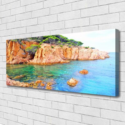 Canvas Wall art Rocky sea landscape blue yellow grey green