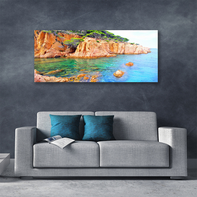 Canvas Wall art Rocky sea landscape blue yellow grey green