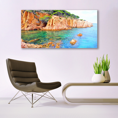 Canvas Wall art Rocky sea landscape blue yellow grey green