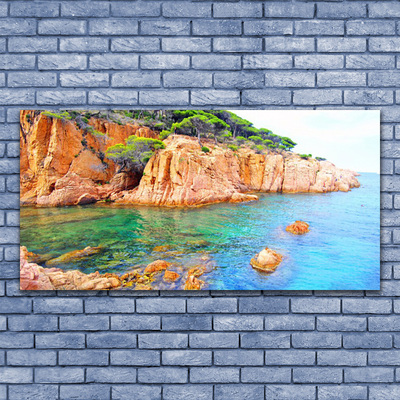 Canvas Wall art Rocky sea landscape blue yellow grey green