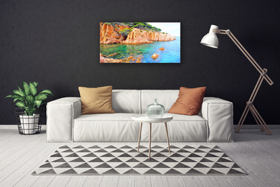 Canvas Wall art Rocky sea landscape blue yellow grey green