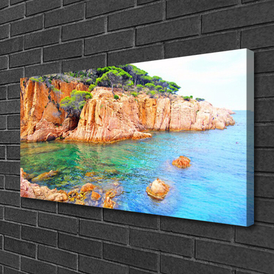 Canvas Wall art Rocky sea landscape blue yellow grey green