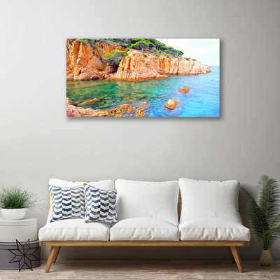 Canvas Wall art Rocky sea landscape blue yellow grey green