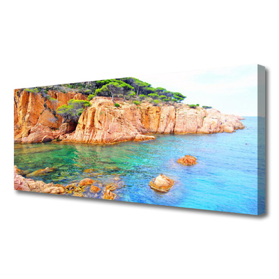 Canvas Wall art Rocky sea landscape blue yellow grey green