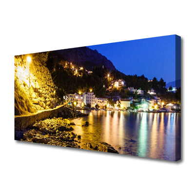 Canvas Wall art Mountain beach landscape yellow purple green