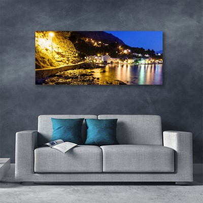 Canvas Wall art Mountain beach landscape yellow purple green