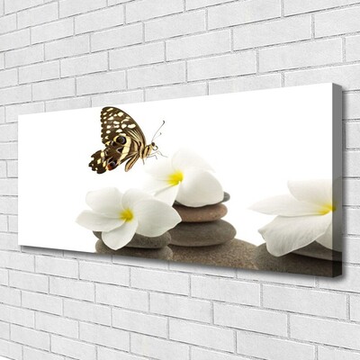 Canvas Wall art Butterfly flower stones floral green white grey