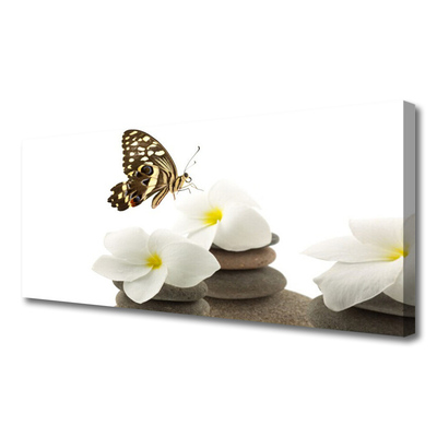 Canvas Wall art Butterfly flower stones floral green white grey