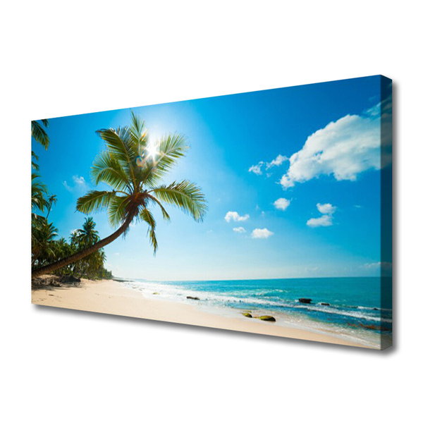 Canvas Wall art Palm tree beach sea landscape brown green blue