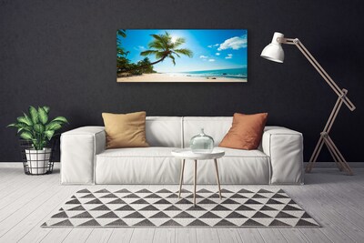 Canvas Wall art Palm tree beach sea landscape brown green blue