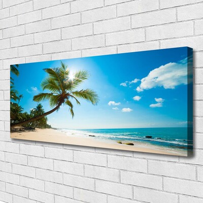 Canvas Wall art Palm tree beach sea landscape brown green blue