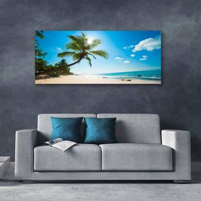 Canvas Wall art Palm tree beach sea landscape brown green blue