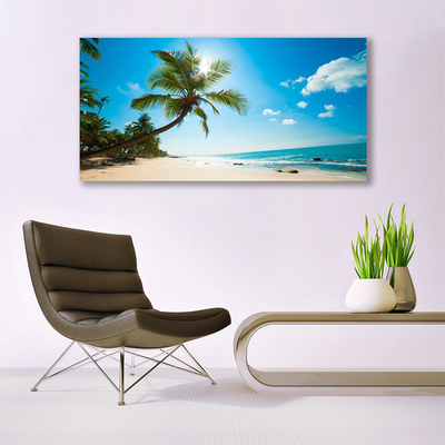 Canvas Wall art Palm tree beach sea landscape brown green blue