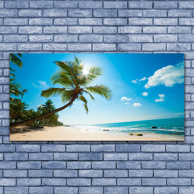 Canvas Wall art Palm tree beach sea landscape brown green blue