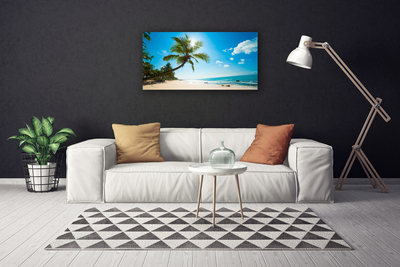 Canvas Wall art Palm tree beach sea landscape brown green blue