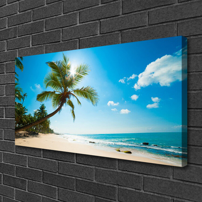 Canvas Wall art Palm tree beach sea landscape brown green blue