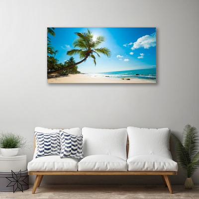 Canvas Wall art Palm tree beach sea landscape brown green blue