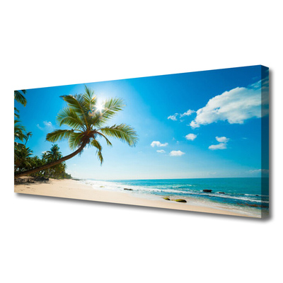 Canvas Wall art Palm tree beach sea landscape brown green blue