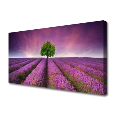 Canvas Wall art Meadow tree nature pink green purple