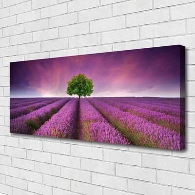 Canvas Wall art Meadow tree nature pink green purple