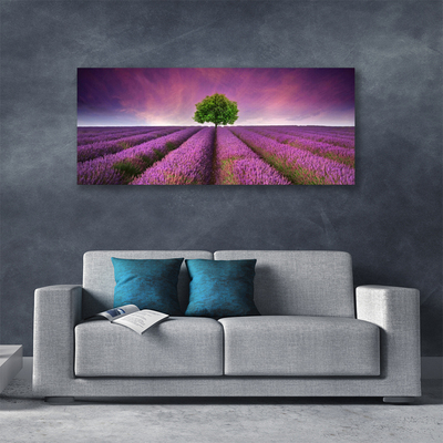 Canvas Wall art Meadow tree nature pink green purple