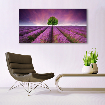 Canvas Wall art Meadow tree nature pink green purple