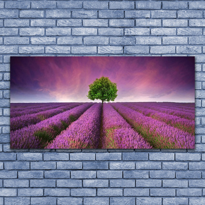 Canvas Wall art Meadow tree nature pink green purple