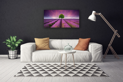 Canvas Wall art Meadow tree nature pink green purple